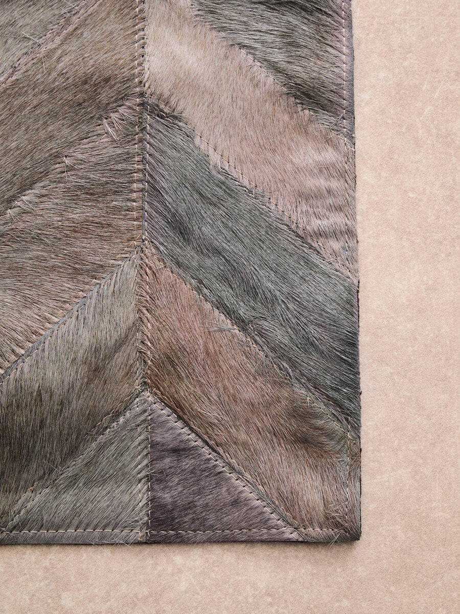 Bosie Small Grey Hair on Leather Chevron Patchwork Rug | Safira