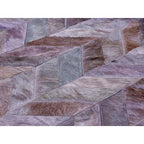 Bosie Small Grey Hair on Leather Chevron Patchwork Rug | Safira