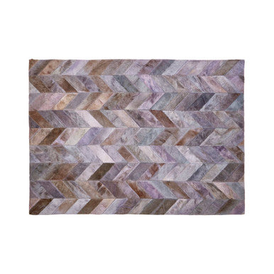 Bosie Large Grey Hair on Leather Chevron Patchwork Rug | Safira