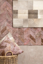 Bosie Large Grey Hair on Leather Chevron Patchwork Rug | Safira