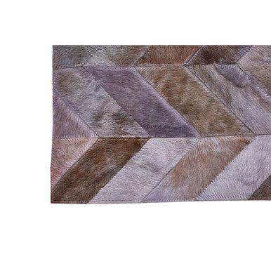 Bosie Large Grey Hair on Leather Chevron Patchwork Rug | Safira