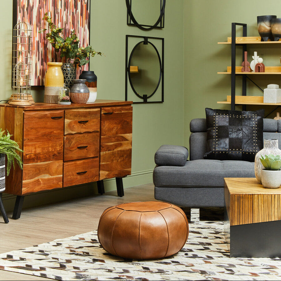 Bosie Large Hair on Leather Chevron Patchwork Rug | Safira