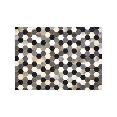 Bosie Small Hair on Leather Hexagon Patchwork Rug | Safira