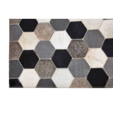 Bosie Small Hair on Leather Hexagon Patchwork Rug | Safira