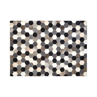 Bosie Large Hair on Leather Hexagon Patchwork Rug | Safira