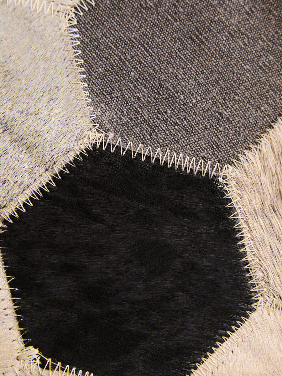 Bosie Large Hair on Leather Hexagon Patchwork Rug | Safira