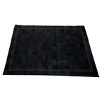 Bosie Small Black Hair on Leather Patchwork Rug with Gold Studs | Safira
