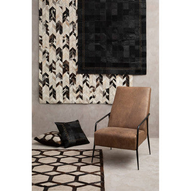 Bosie Small Black Hair on Leather Patchwork Rug with Gold Studs | Safira
