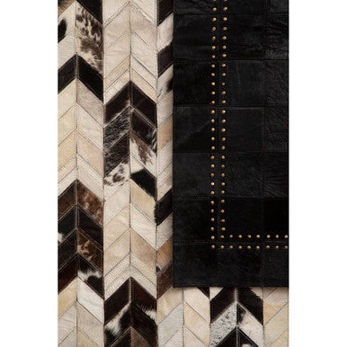 Bosie Small Black Hair on Leather Patchwork Rug with Gold Studs | Safira