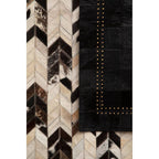 Bosie Small Black Hair on Leather Patchwork Rug with Gold Studs | Safira