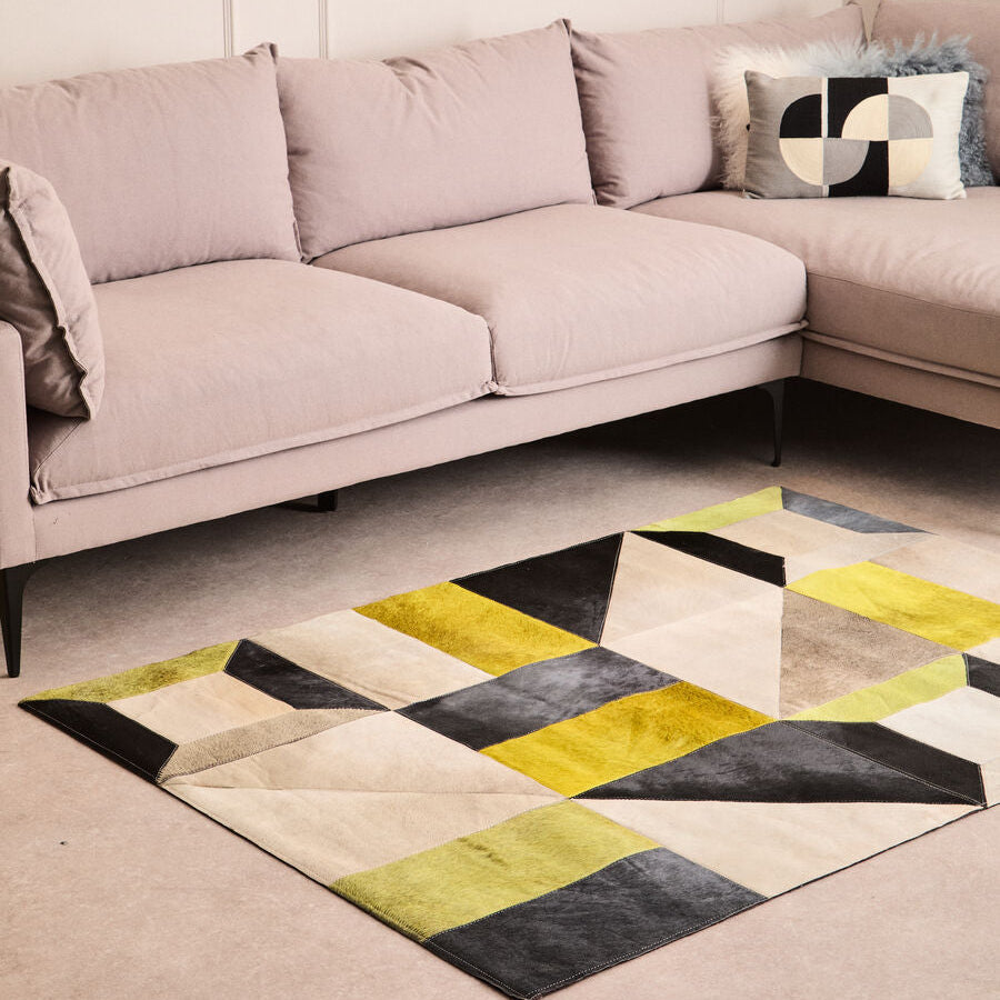 Bosie Small Abstract Hair on Leather Patchwork Rug | Safira
