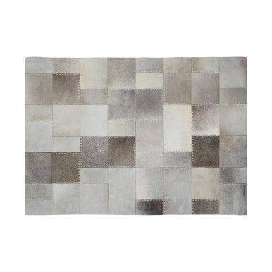 Bosie Small Grey Hair on Leather Patchwork Rug | Safira