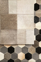 Bosie Small Grey Hair on Leather Patchwork Rug | Safira