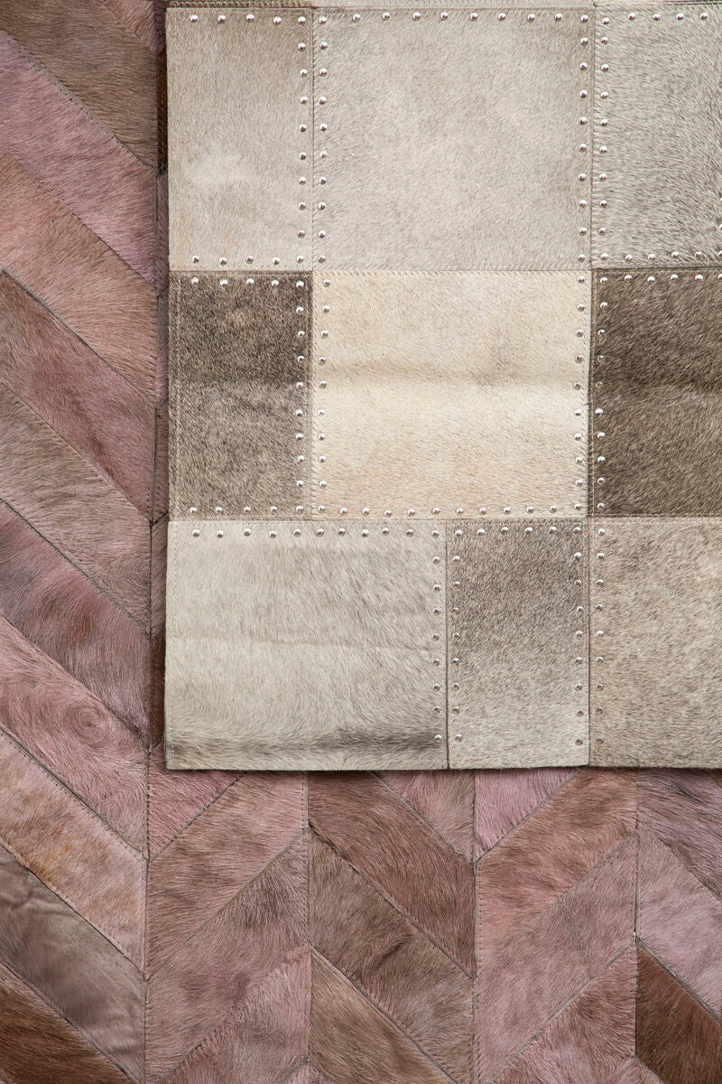 Bosie Large Grey Hair on Leather Patchwork Rug | Safira