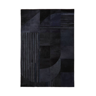 Bosie Small Black and Grey Deco Hair on Leather Rug | Safira