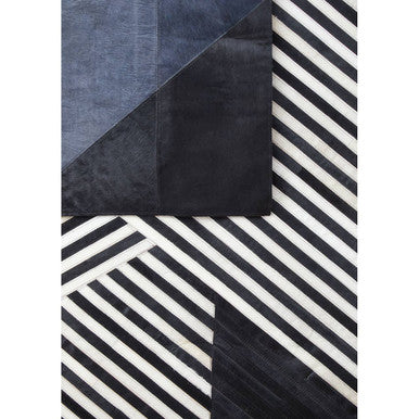 Bosie Small Black and Grey Deco Hair on Leather Rug | Safira