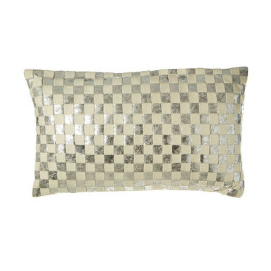 Bosie Rectangular Ivory and Silver Check Cushion | Kensington Townhouse