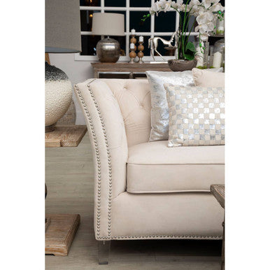 Bosie Rectangular Ivory and Silver Check Cushion | Kensington Townhouse