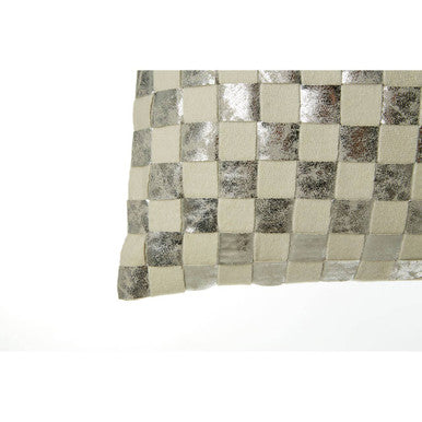 Bosie Rectangular Ivory and Silver Check Cushion | Kensington Townhouse