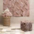 Bosie Grey Chevron Hair on Leather Patchwork Cushion | Safira