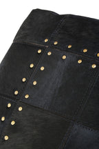 Bosie Black Hair on Leather Patchwork Cushion | Safira