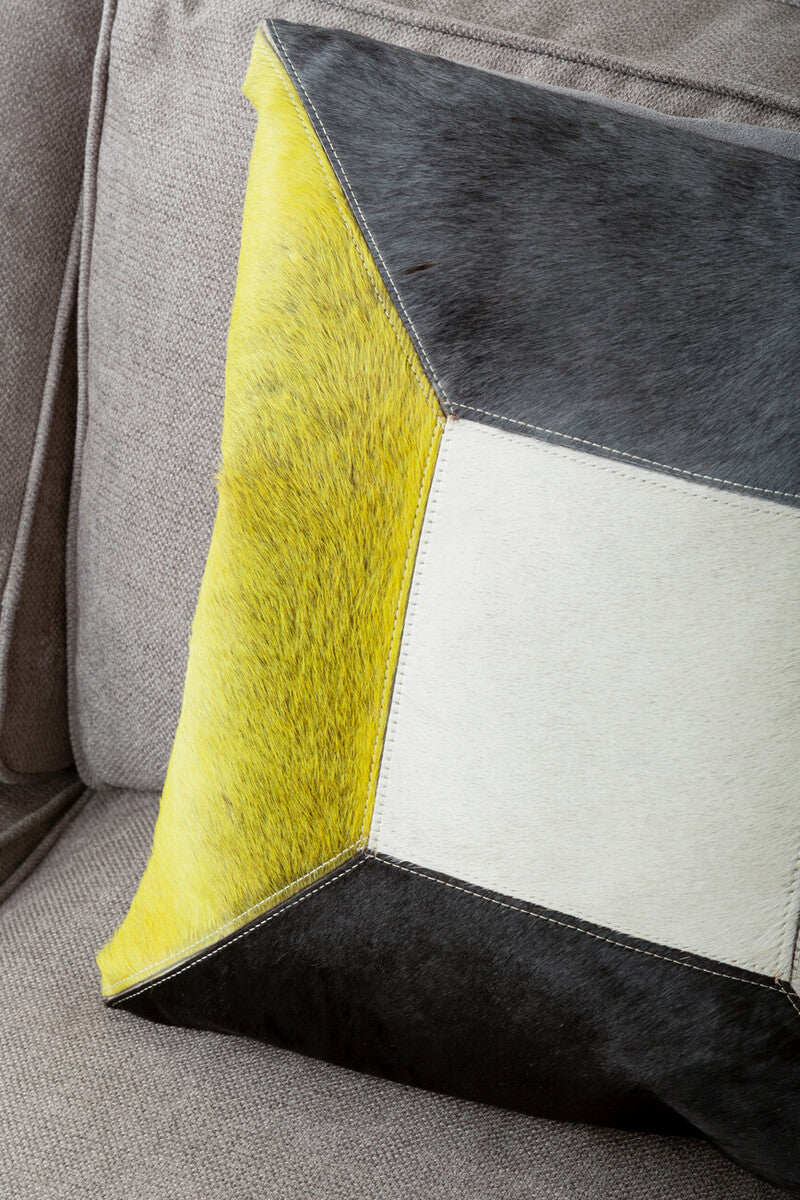Bosie Geometric Hair on Leather Patchwork Cushion | Safira