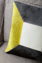 Bosie Geometric Hair on Leather Patchwork Cushion | Safira