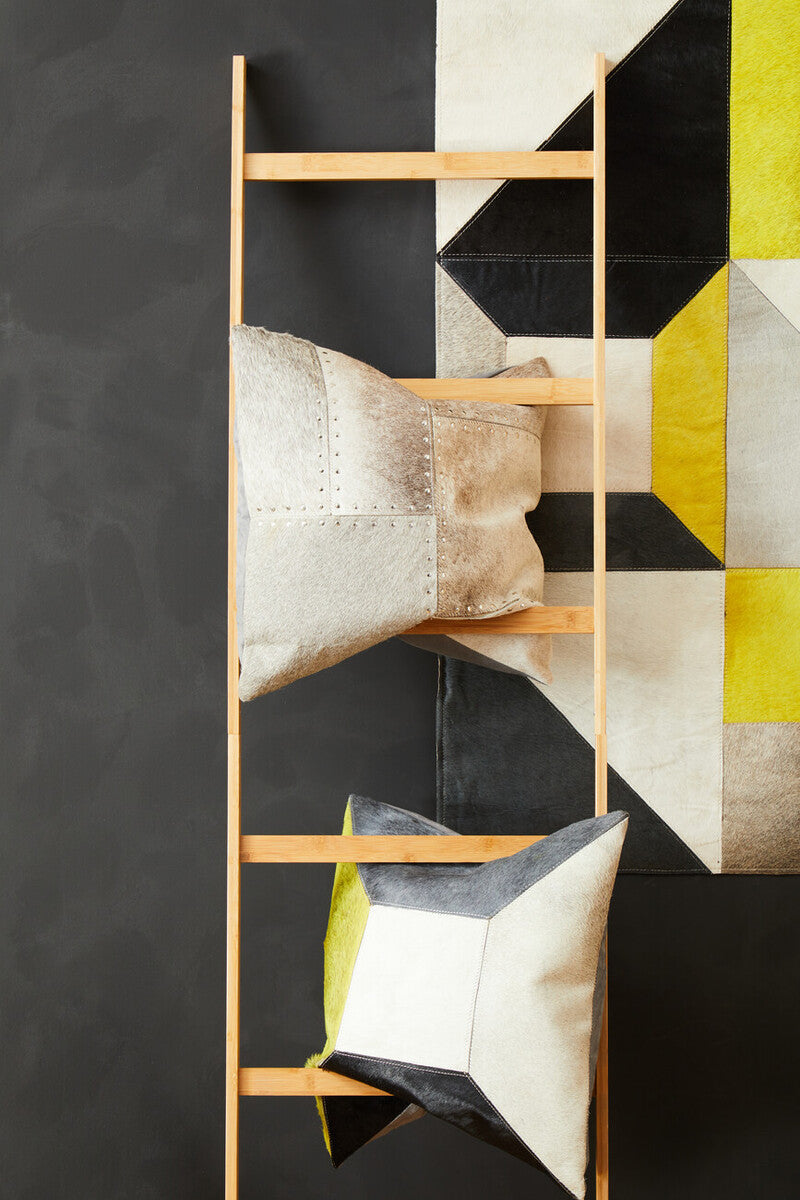 Bosie Geometric Hair on Leather Patchwork Cushion | Safira