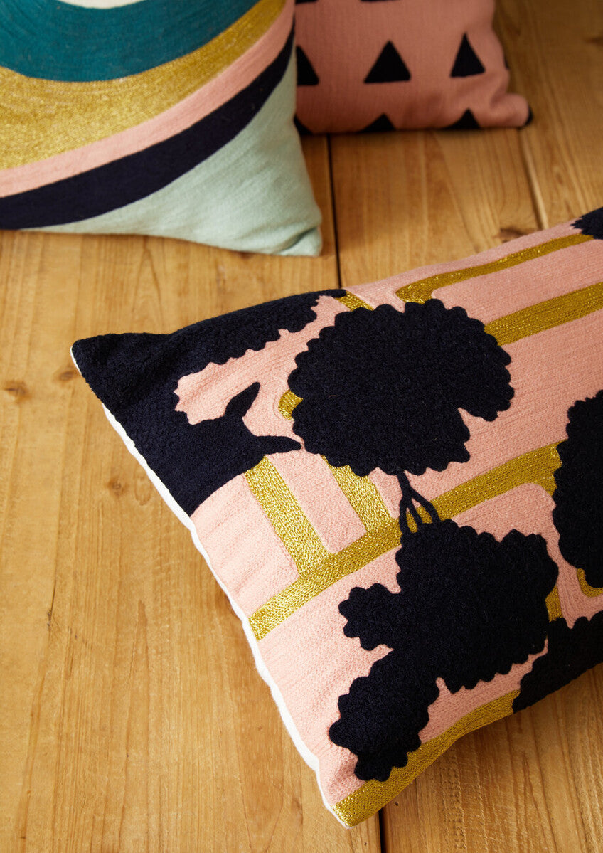 Curved Stripes Embroidered Cushion | Bosie Ozella