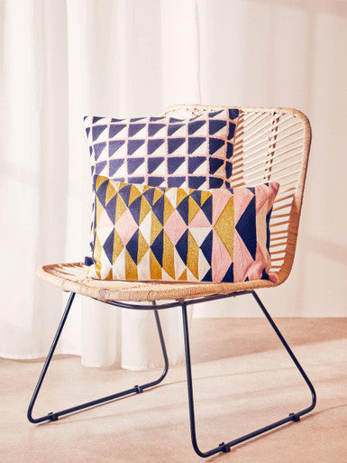 Grid Design Embroidered Cushion | Bosie Ozella