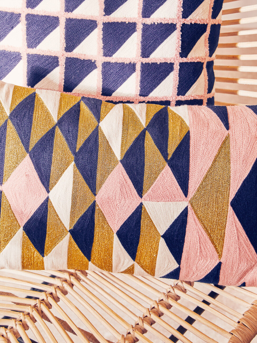 Grid Design Embroidered Cushion | Bosie Ozella
