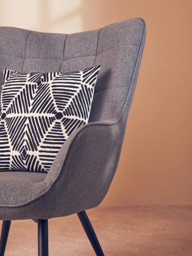 Black and White Square Embroidered Cushion | Bosie Ozella