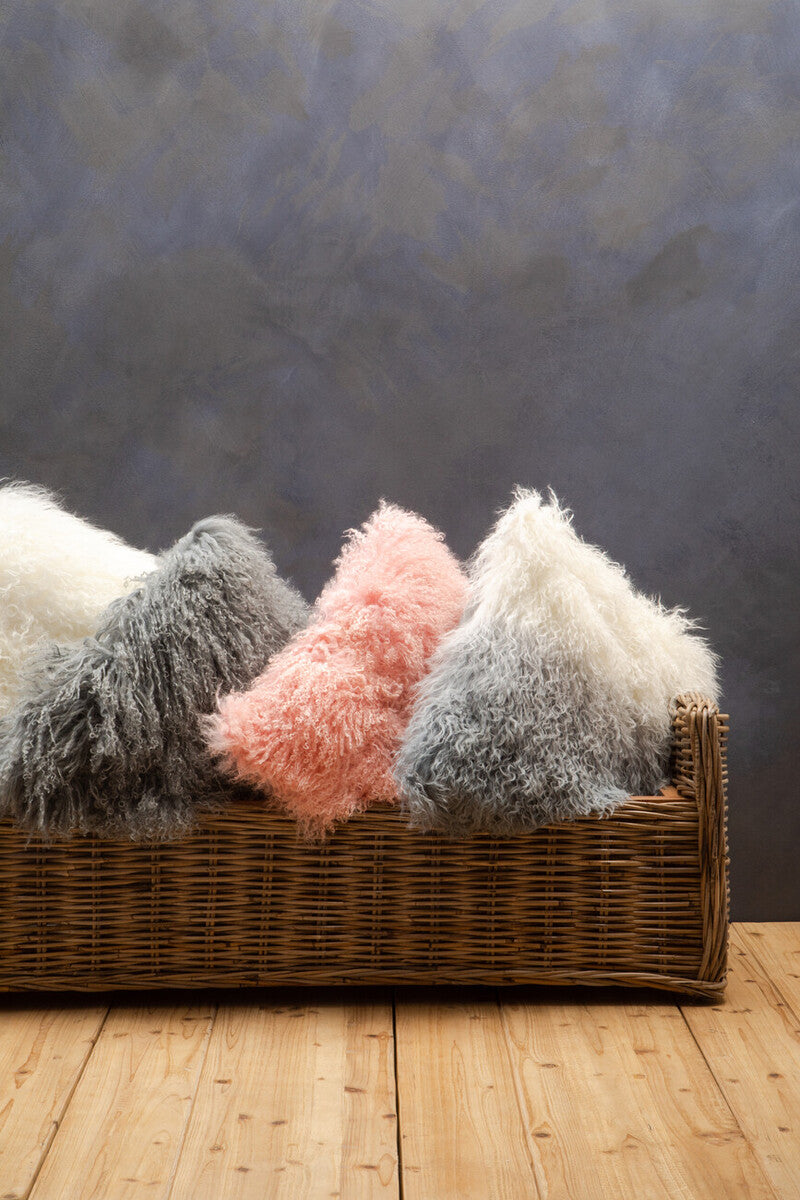 Bosie Real Fur White Square Cushion | Mongolian