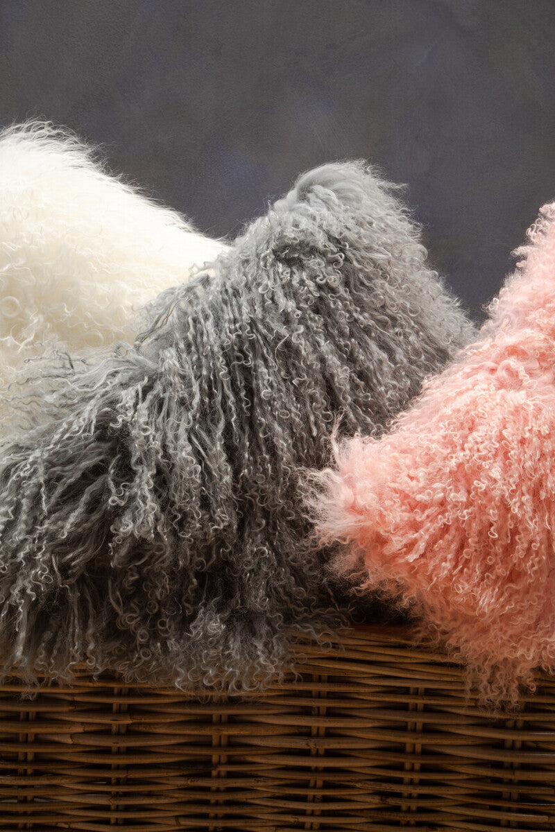Bosie Real Fur White Square Cushion | Mongolian