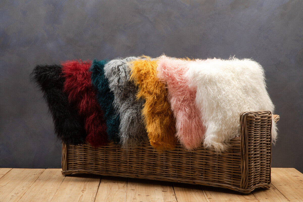 Bosie Real Fur White Square Cushion | Mongolian