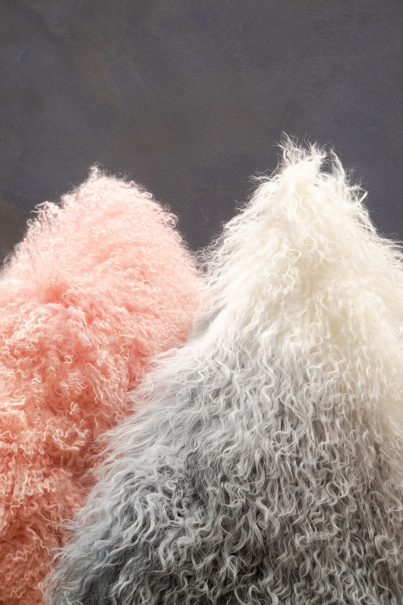 Bosie Real Fur Pink Square Cushion | Mongolian