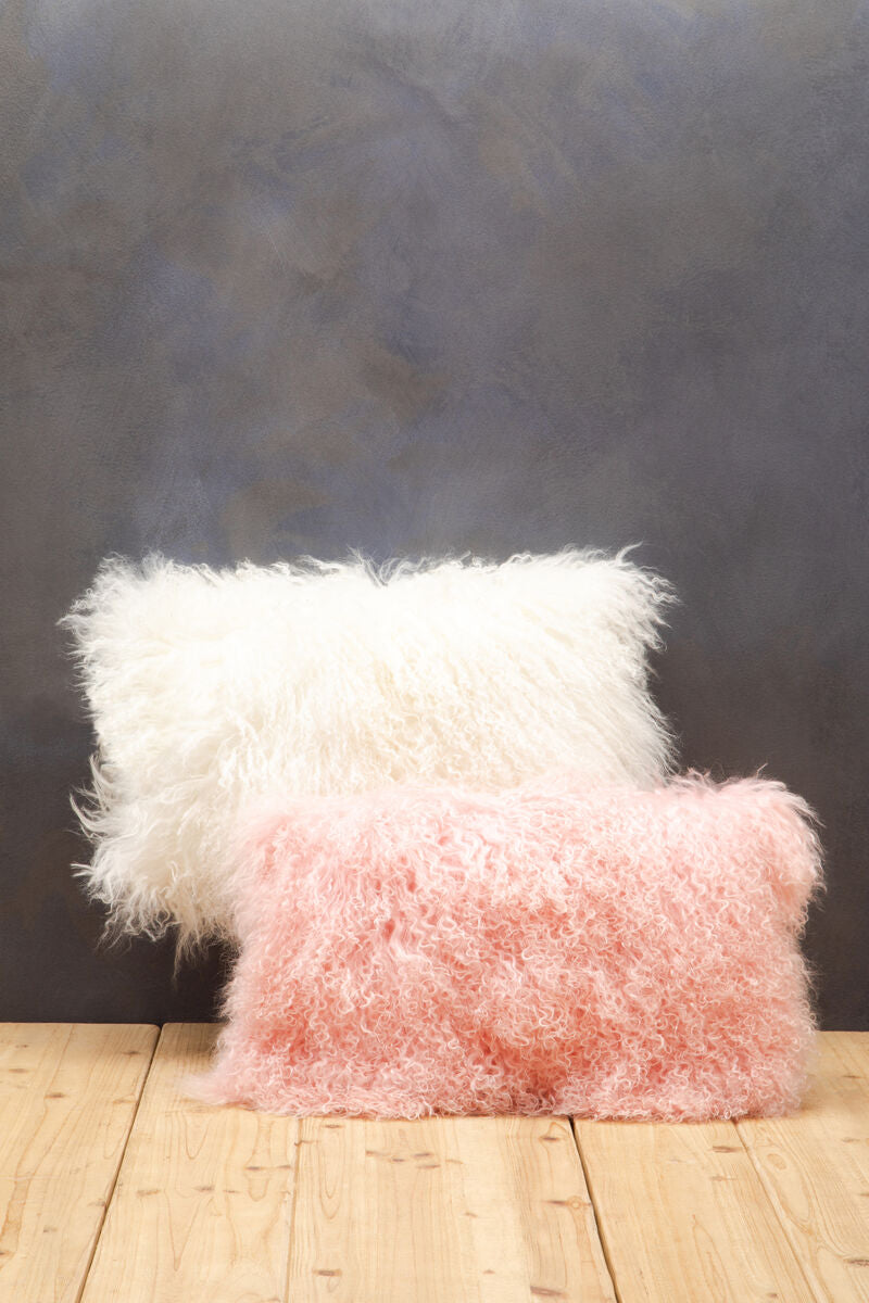 Bosie Real Fur Pink Rectangular Cushion | Mongolian
