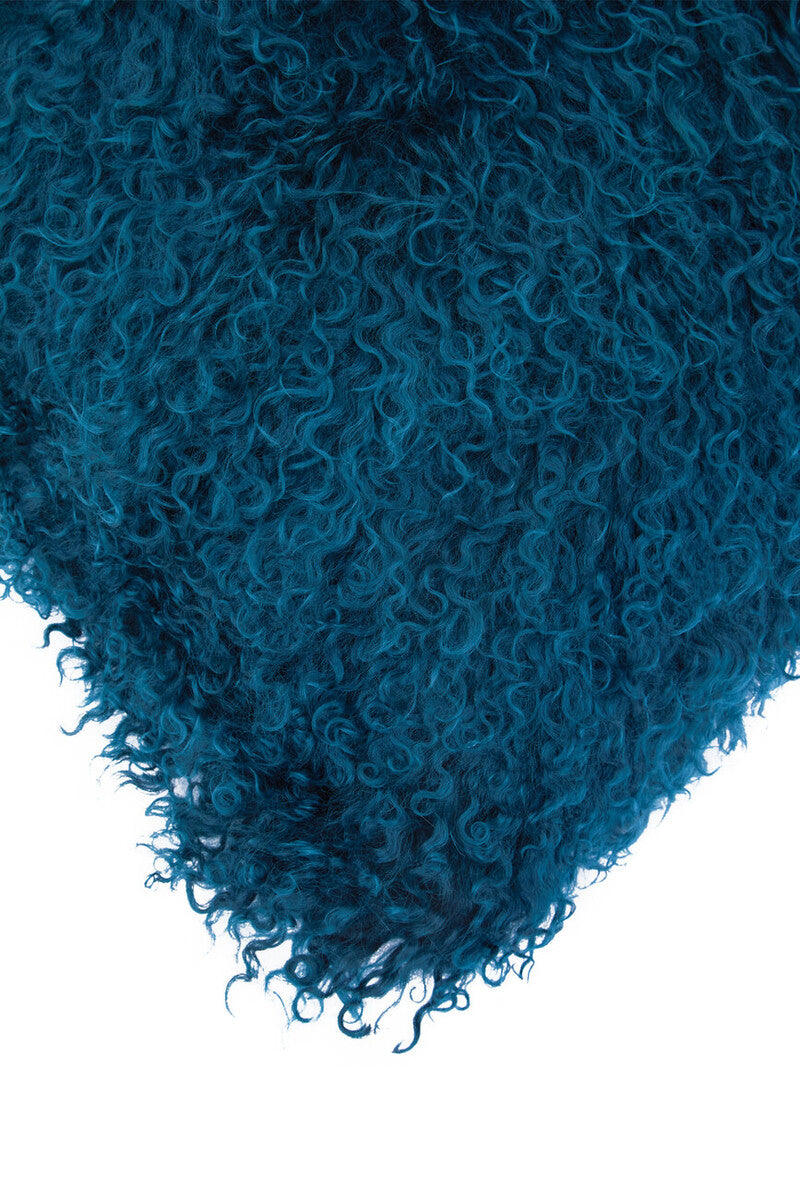 Bosie Real Fur Teal Rectangular Cushion | Mongolian