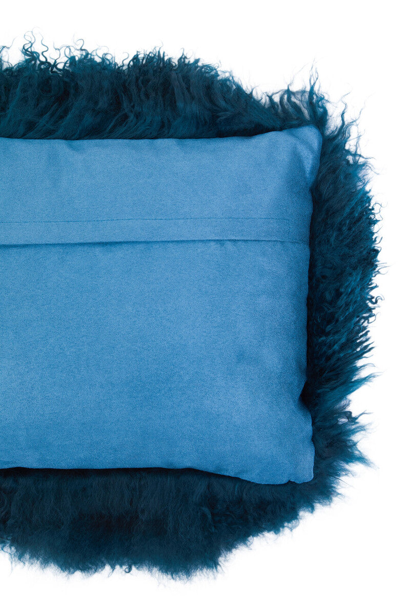Bosie Real Fur Teal Rectangular Cushion | Mongolian