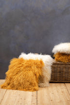 Bosie Real Fur Ochre Square Cushion | Mongolian