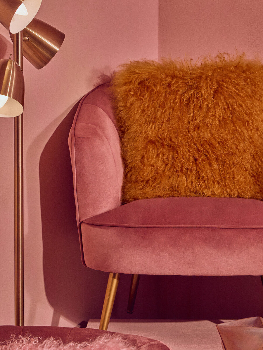 Bosie Real Fur Ochre Square Cushion | Mongolian