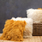 Bosie Real Fur Ochre Rectangular Cushion | Mongolian