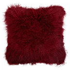 Bosie Real Fur Maroon Square Cushion | Mongolian