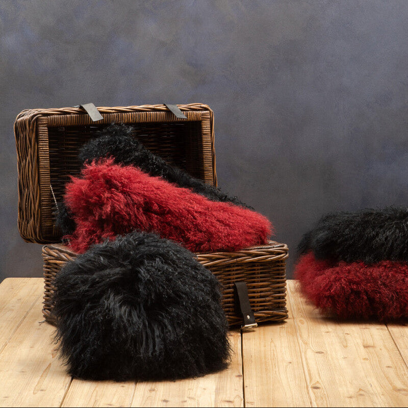 Bosie Real Fur Maroon Square Cushion | Mongolian