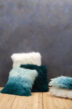 Bosie Real Fur Blue Ombre Rectangular Cushion | Mongolian