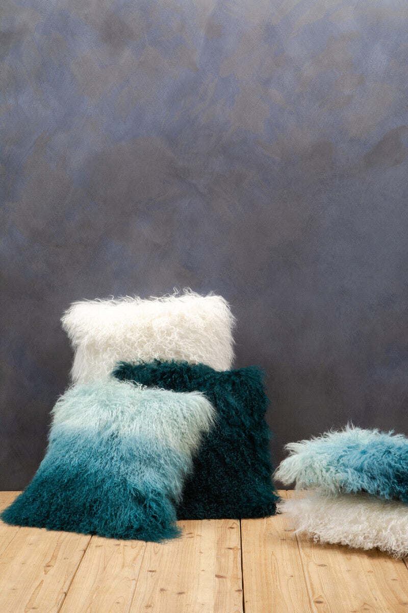 Bosie Real Fur Blue Ombre Rectangular Cushion | Mongolian