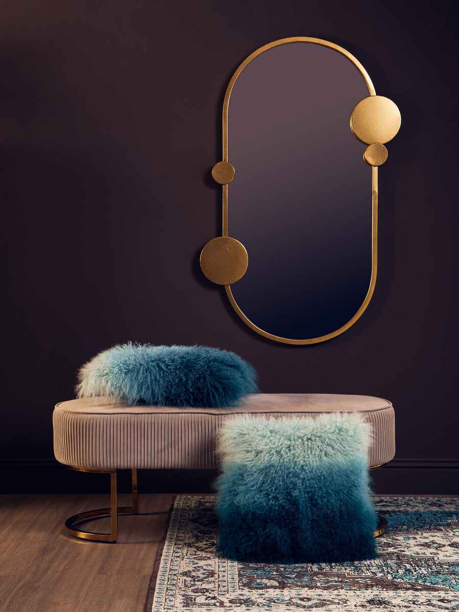 Bosie Real Fur Blue Ombre Rectangular Cushion | Mongolian