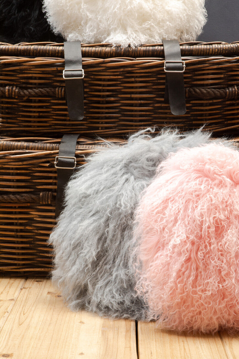Bosie Real Fur Pink Round Cushion | Mongolian