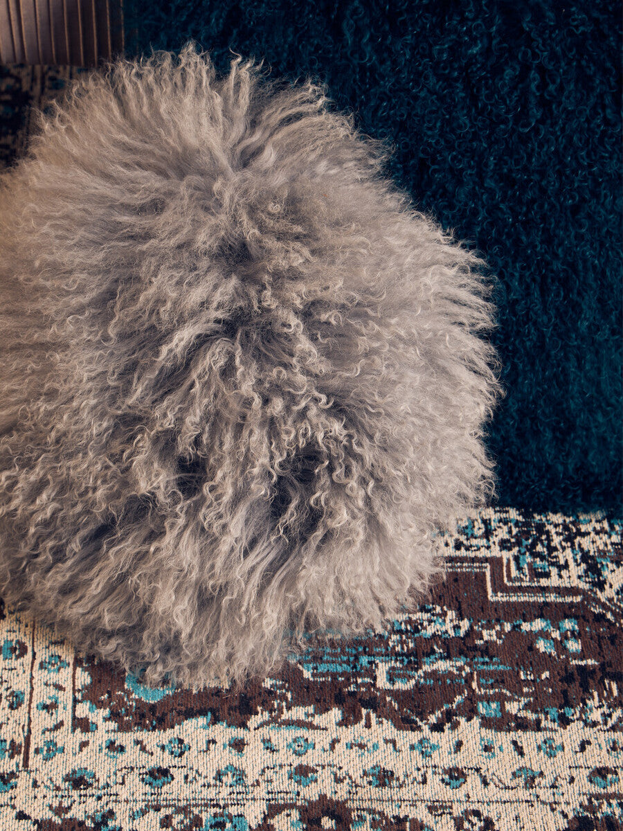 Bosie Real Fur Grey Round Cushion | Mongolian