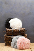 Bosie Real Fur Black Round Cushion | Mongolian